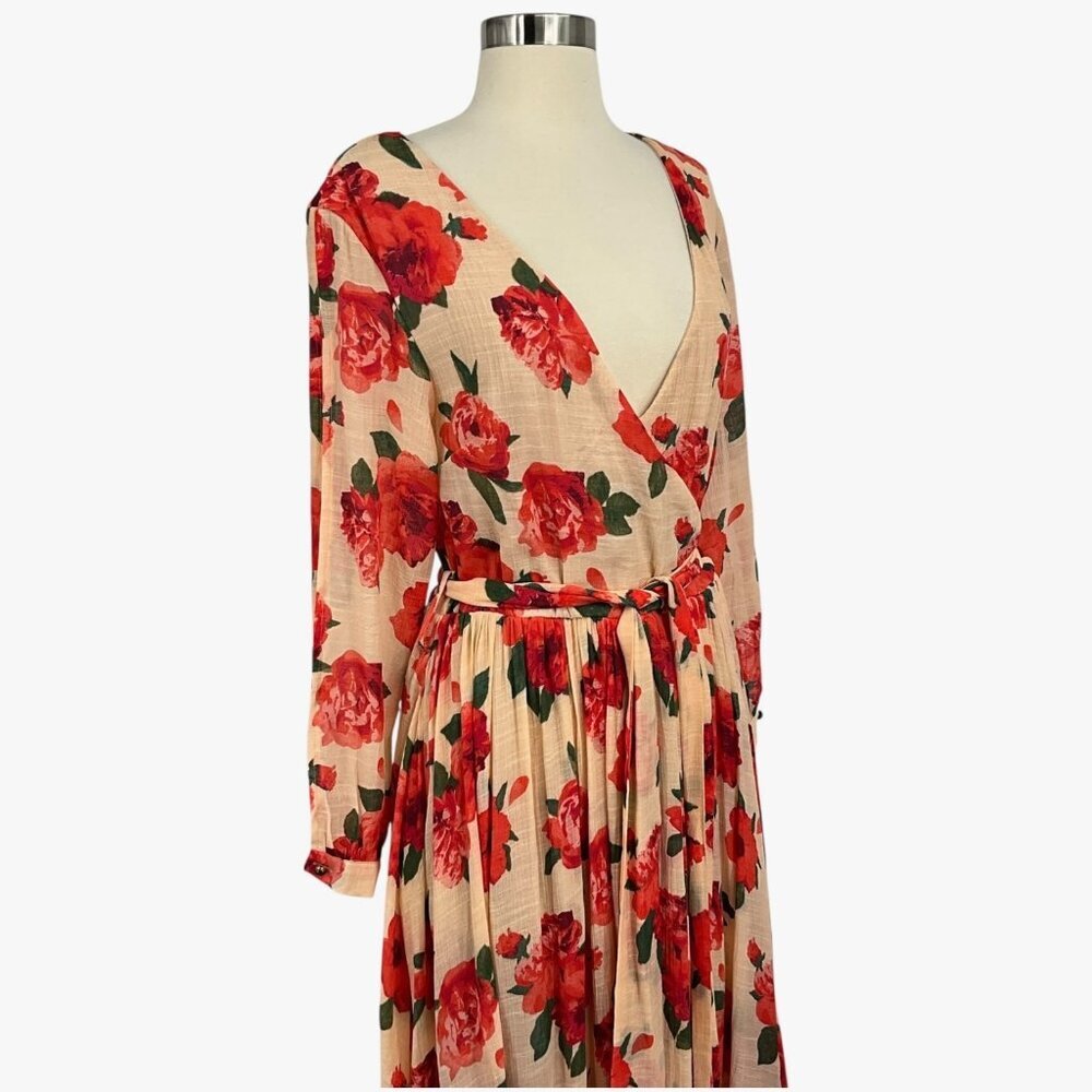 Joyfolie Mia Joy Aniya Dress Red Greta Floral Wrap Maxi Long Sleeve Size S - Picture 12 of 14